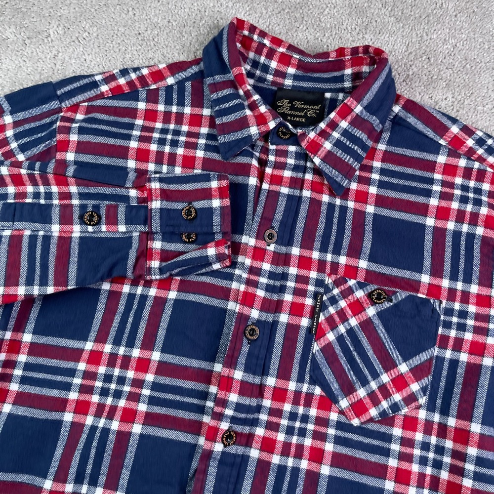Vermont Flannel Co Shirt Mens XL Blue Red Plaid Heavy Organic Cotton Lumberjack